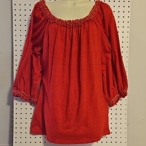 Elegant Red Smocked Blouse